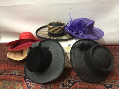 Lot 2133 - Selection of Occasion hats makers include Mitzi Lorenz, Cappelli Condici, John Boyd plus some wide brimmed straw hats with no label.