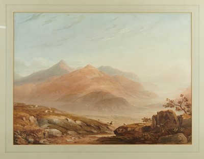 Lot 1203 - John Varley (1778-1842) watercolour - Snowdon, signed and dated 1812, inscribed, 50cm x 68cm, in glazed gilt frame  
Provenance: Collection of Miss G. Fownes Rigden. Thomas Agnew & Sons Ltd.