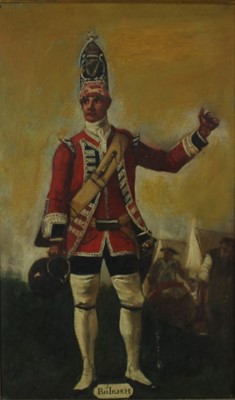 Lot 1170 - After David Morier, oil on canvas - a solider of the 18th Royal Regiment of Foot, inscribed, in gilt frame  
NB: the present study is copy of part of the painting in the Royal Collection