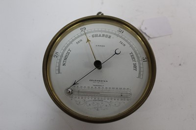 Lot 2447 - Brass cased barometer and thermometer by Cragg of Colchester