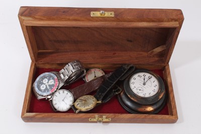 Lot 361 - Pulsar Chronograph wristwatch, three other vintage watches and desk clock