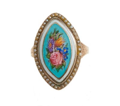 Lot 589 - George III gold enamel and seed pearl mourning ring dated 1785