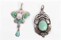 Lot 3334 - Art Nouveau silver pendant with enamel and...