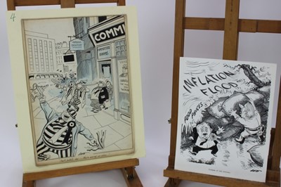 Lot 1071 - Joseph Lee (1901-1974) pen and ink and crayon 'Smile politely dear...they're wearing our colours, signed, 38 x 27cm, together with another - 'Glimpse of the Obvious' (2)
