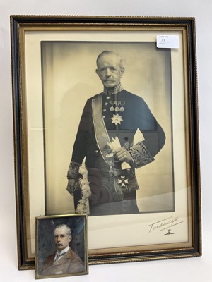 Lot 73 - English School , minature portrait on ivory of Charles John Robert Hepburn-Stuart-Forbes-Trefusis The 21st Baron Clinton, PC, GCVO 8.5 x 7.5 cm and a framed photograph of the same sitter in Court u...