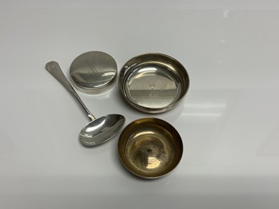 Lot 79 - H.H. Prince Georg of Denmark, Danish silver spoon with crowned G cipher and a silver dish with crowned cipher and two other items of Danish silver (4)