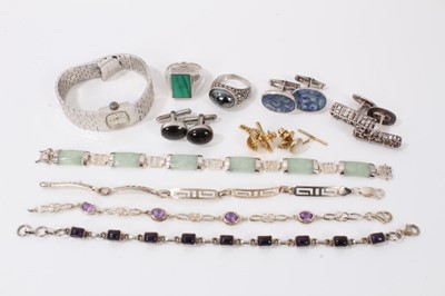 Lot 169 - Pair Norwegian silver cufflinks, other cufflinks and studs, four silver bracelets, two dress rings and watch
