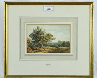 Lot 1279 - John Varley (1778-1842) watercolour - A Path Leading to a Mansion among Trees, 11.5cm x 17.5cm, in glazed gilt frame 
Provennce: William Feilden. Chrisite's 5th June 1973