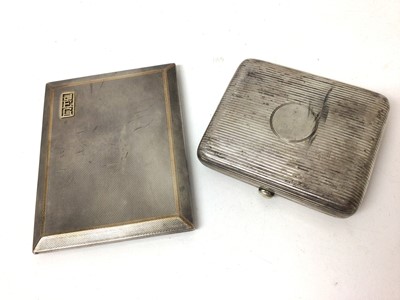 Lot 438 - Art Deco silver cigarette case within Asprey patent sliding hinge, London 1928, together with a Victorian silver cigarette case by Sampson Mordan, London 1900.