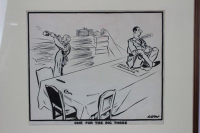 Lot 1086 - *Sir David Low (1891-1963) pen, ink and crayon - One For The Big Three, signed and titled, 35cm x 42cm, in glazed gilt frame  
Provenance: Chris Beetles Ltd., London