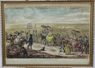 Lot 1093 - James Gillray (1756-1815) hand coloured etching, Morning Promenade upon the Cliff Brighton, published H. Humphrey 1806, 35 x 56cm, glazed frame