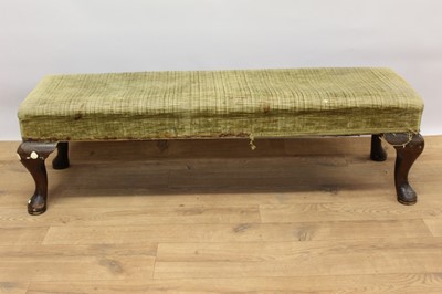Lot 1486 - Early 20th century long stool, cushion seat on walnut cabriole legs and pad feet, 108cm long
