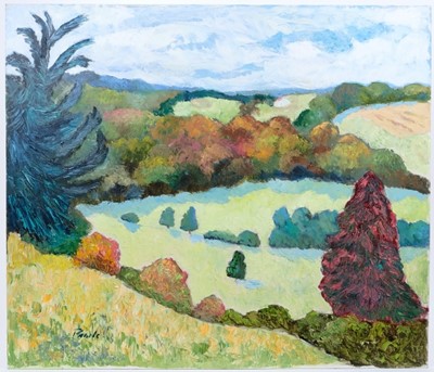 Lot 975 - *John Hanbury Pawle (1915-2010) oil on board- Valley of the Ash
