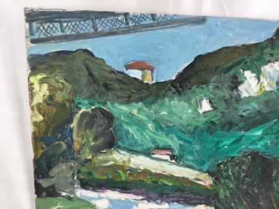 Lot 91 - *John Hanbury Pawle (1915-2010) oil on board- ‘The Bridge Over The Lot’, Garonne, signed titled verso and dated ‘93