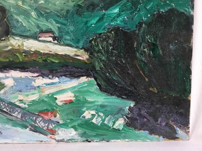Lot 91 - *John Hanbury Pawle (1915-2010) oil on board- ‘The Bridge Over The Lot’, Garonne, signed titled verso and dated ‘93