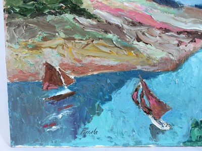 Lot 76 - *John Hanbury Pawle (1915-2010) oil on board- ‘St Mawes’, with sunset seascape verso, both sides signed, 51cm x 61cm