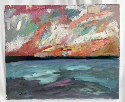 Lot 76 - *John Hanbury Pawle (1915-2010) oil on board- ‘St Mawes’, with sunset seascape verso, both sides signed, 51cm x 61cm