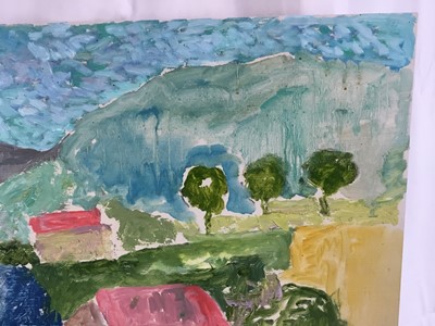 Lot 78 - *John Hanbury Pawle (1915-2010) oil on board- Houses on the hillside, 51cm x 61cm