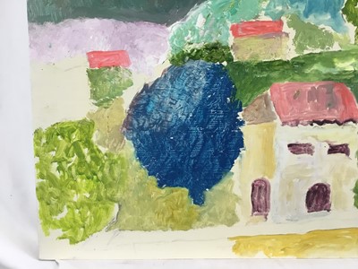 Lot 78 - *John Hanbury Pawle (1915-2010) oil on board- Houses on the hillside, 51cm x 61cm