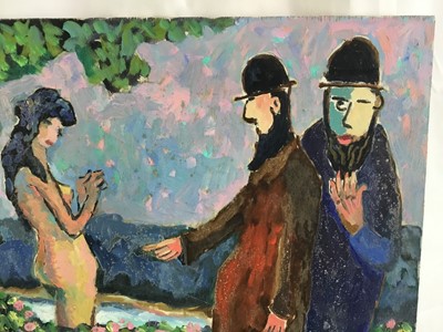 Lot 79 - *John Hanbury Pawle (1915-2010) oil on board- ‘Susanna and The Elders’, signed, 51cm x 56cm