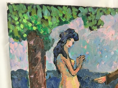 Lot 79 - *John Hanbury Pawle (1915-2010) oil on board- ‘Susanna and The Elders’, signed, 51cm x 56cm