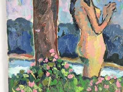 Lot 79 - *John Hanbury Pawle (1915-2010) oil on board- ‘Susanna and The Elders’, signed, 51cm x 56cm