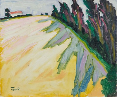 Lot 1193 - *John Hanbury Pawle (1915-2010) oil on board- Cornfield Evening, signed and dated 94, 51cm x 61cm