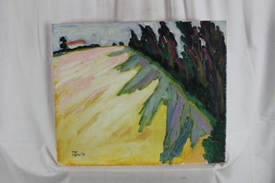 Lot 88 - *John Hanbury Pawle (1915-2010) oil on board- ‘Cornfield Evening’, signed, titled and dated verso ‘94, 51cm x 61cm