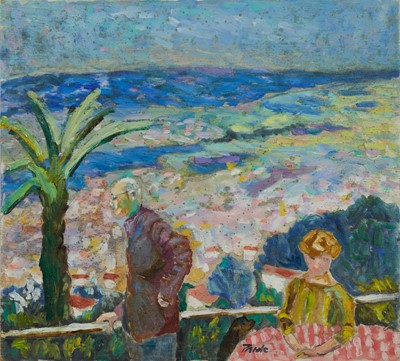 Lot 1058 - *John Hanbury Pawle (1915-2010) oil on board- Hommage à Bonnard, signed and dated ‘92, 51cm x 56cm
