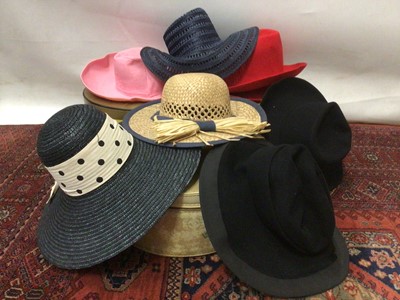 Lot 2140 - Collection of 1950's and 60's Wide Brim Straw, Raffia and Felt hats.