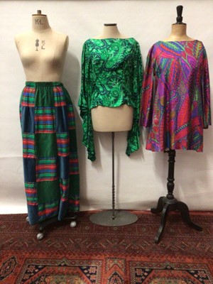 Lot 2141 - A group of 1960's and 70's ladies clothing including flare trousers by Rage, patchwork skirt by I Magnin