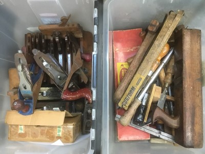 Lot 2735 - Two boxes of vintage hand tools including planes etc