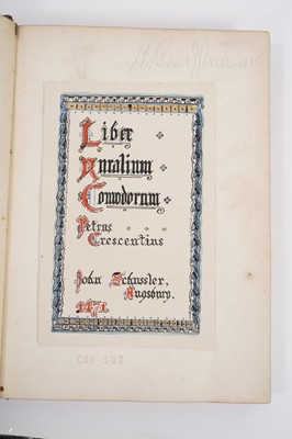 Lot 695 - Petrus de Crescentiis  Ruralia commoda, first edition of the first printed book on agriculture, Augsburg, Johann Schuessler, 1471.