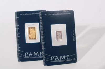 Lot 407 - Switzerland - Pamp Bullion Bars to include Fine Gold 999.9 wt 2.5gm and Platinum 999.5 wt 1gm (2 Bullion Bars)