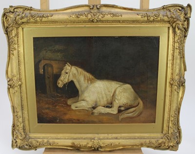 Lot 1035 - Victorian English School oil on canvas - A Grey Horse, in gilt frame