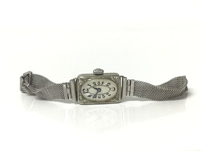 Lot 91 - 1920s ladies' 18ct white gold and diamond cocktail wristwatch with Swiss seventeen jewel Vertex movement in 18ct diamond set case, on a later good quality 9ct white gold bracelet