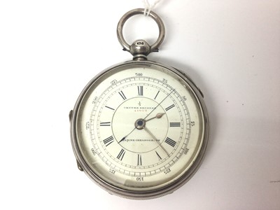 Lot 83 - Victorian Marine Chronograph pocket / deck watch with white dial, centre seconds, three-quarter plate key-wind movement, in silver case, hallmarked - Chester 1879, the case 55mm diameter