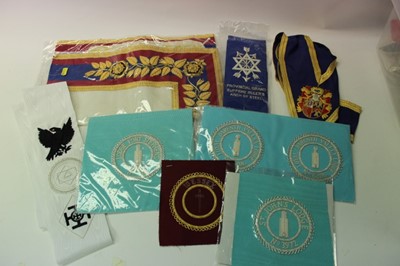 Lot 2471 - One box containing a large quantity of Masonic Sashes, Aprons, and other Masonic textile items