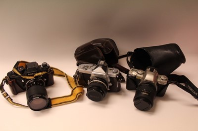 Lot 2714 - Quantity of cameras and accessories, including a Nikkormat, Nikon F3, lenses, etc