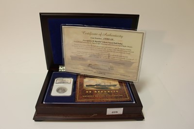 Lot 425 - U.S. - A silver 'Liberty Seated' Half Dollar 1860, excavated from the shipwreck of the S.S.Republic which foundered in a violent hurricane about 100 miles East of Savannah, Georgia on october 25, 1...