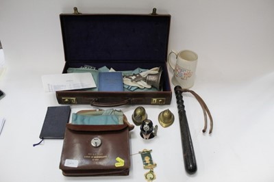 Lot 2484 - Quantity of Masonic paraphernalia together with a police truncheon and other police memorabilia