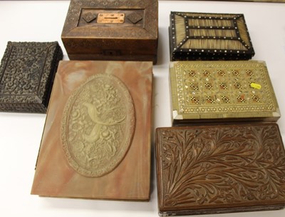 Lot 2483 - Porcupine quill box together with other carved wood boxes and a faux-marble box