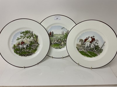 Lot 67 - Set of three Crown Staffordshire porcelain hunting decorated plates