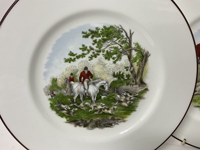 Lot 67 - Set of three Crown Staffordshire porcelain hunting decorated plates