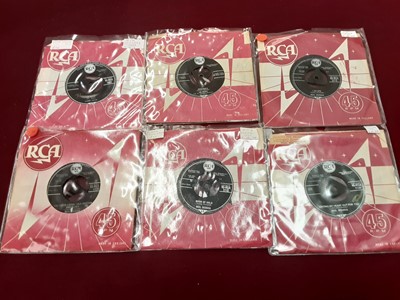 Lot 2220 - Box of single records on the RCA label including Sammy Salvo, Lou Monte, Neil Sedaca, Barry McGuire, Don Gibson, Grapefruit, Bobby Bare, Nina Simone, Little Peggy March, Hank Locklin and Patsy Jone...