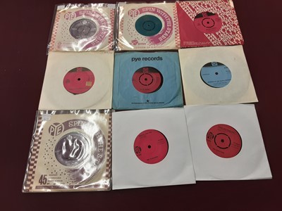 Lot 2227 - Box and carrying case of single records on the Pye and Pye International labels including Kinks, Searchers, Marcels, Santo & Johnny, Episode Six, Flee-Rekkers, Migil Five, Fireballs, Julie Grant, C...