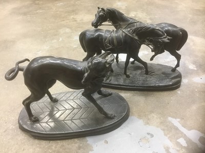 Lot 250 - After Mene, two spelter sculptures, or horses and a greyhound.