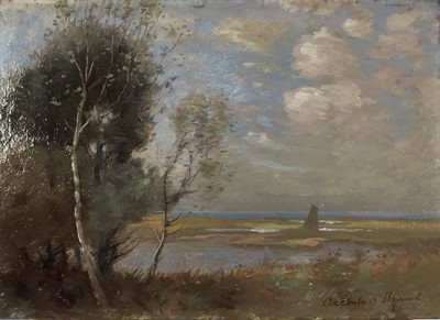 Lot 11 - Joseph Archibald Browne 1864 - 1948, oil on panel, A scene on the Broads, signed, unframed. 
26 x 36cm.