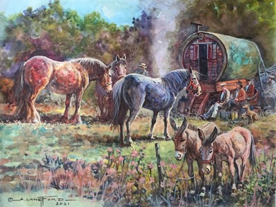Lot 1 - Alan Langford watercolour - Atchin Tan 1,  37cm x 47cm framed