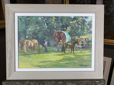 Lot 19 - Colin Allbrook RI RSMA HSEA oil - Encampment 25cm x 36cm mounted